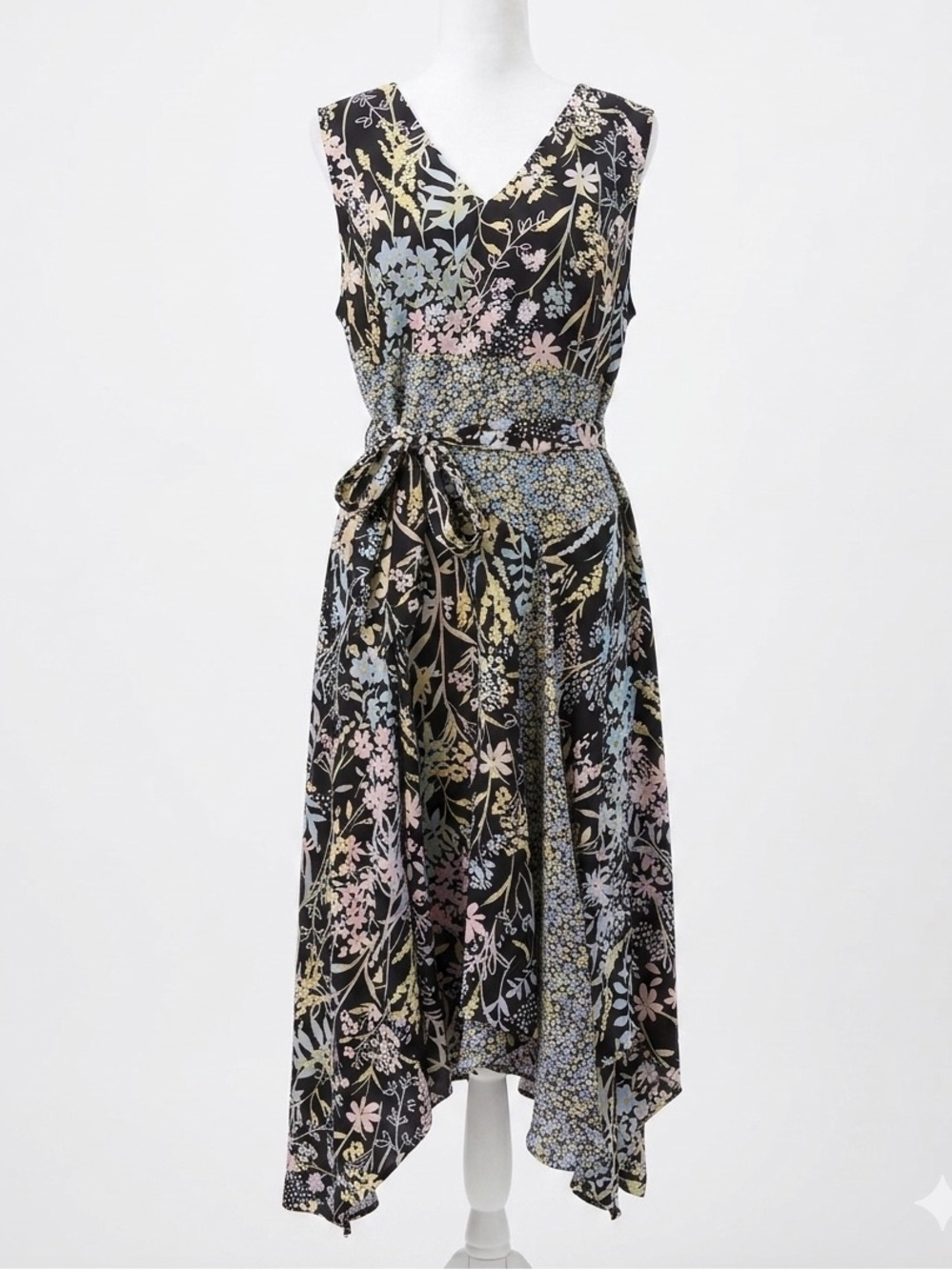 NWT Calvin Klein 18W Mixed Floral Asymmetric Midi Summer Sleeveless Dress